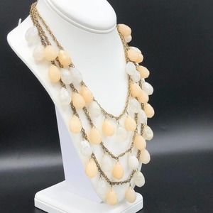 Lydell NYC 3 Strand Necklace Pastel Peach Milky Clear Faceted Briolette Beads